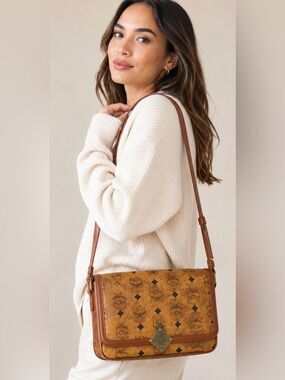 Vintage MCM Cognac Visetos Shoulder Crossbody Bag Made in Germany